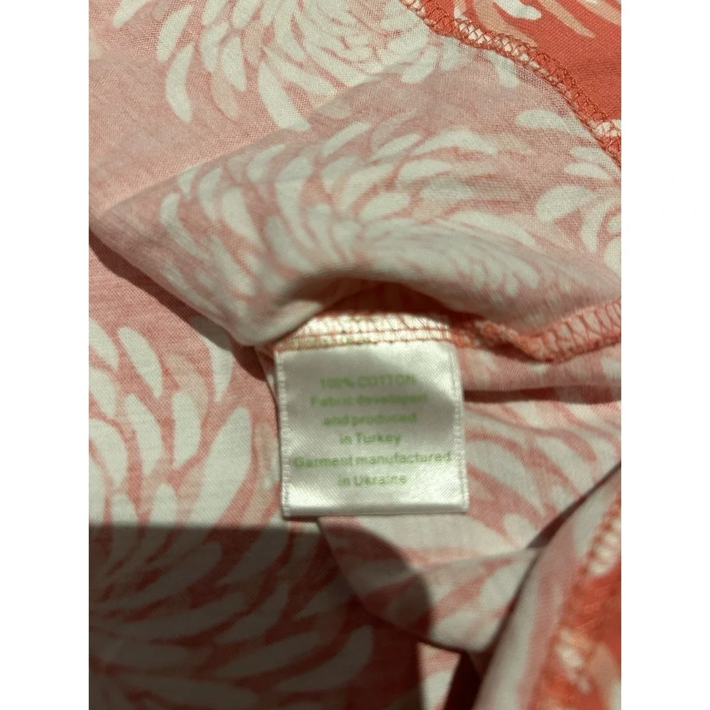 Garnet Hill Asian Wrap Pajama Top‎ Organic Cotton Size Small Coral Long Sleeve
